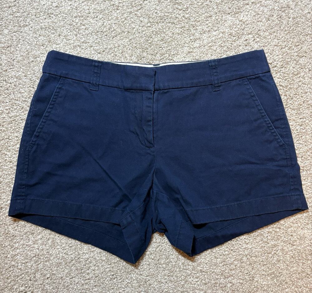 J Crew Womens Chino Shorts Size 4 Navy Blue 100% Cotton Flat Front Pockets EUC
